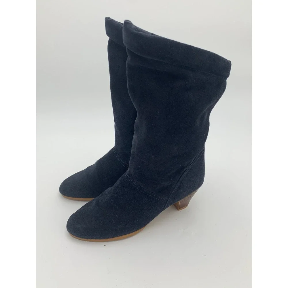 GH Bass Womens Black Suede Slouch Boots Low‎ Heel Round Toe Mid Calf Size 8.5